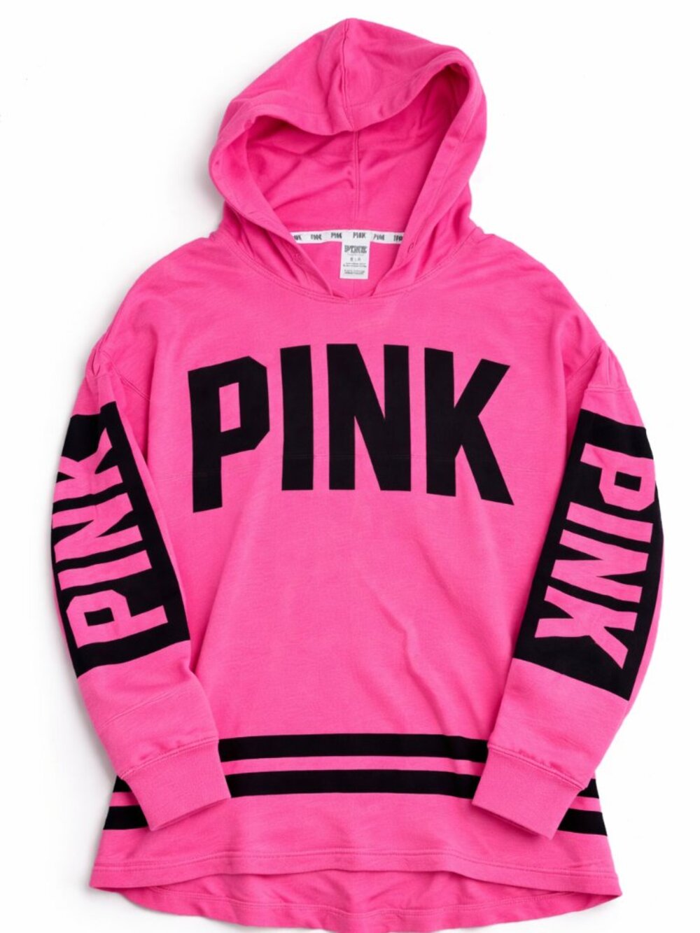 ✨PINK Victoria’s Secret Hoodie Bright Pink Black Logo Pullover Y2K (Size Medium)